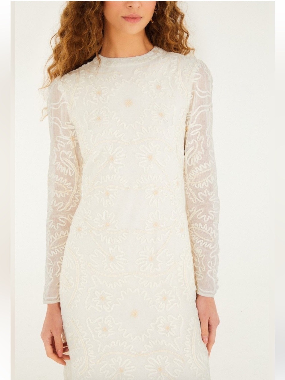 Farm Rio: Off-White Embroidered Crew Neck
Long Sleeve Maxi Dress - Picture 4 of 7